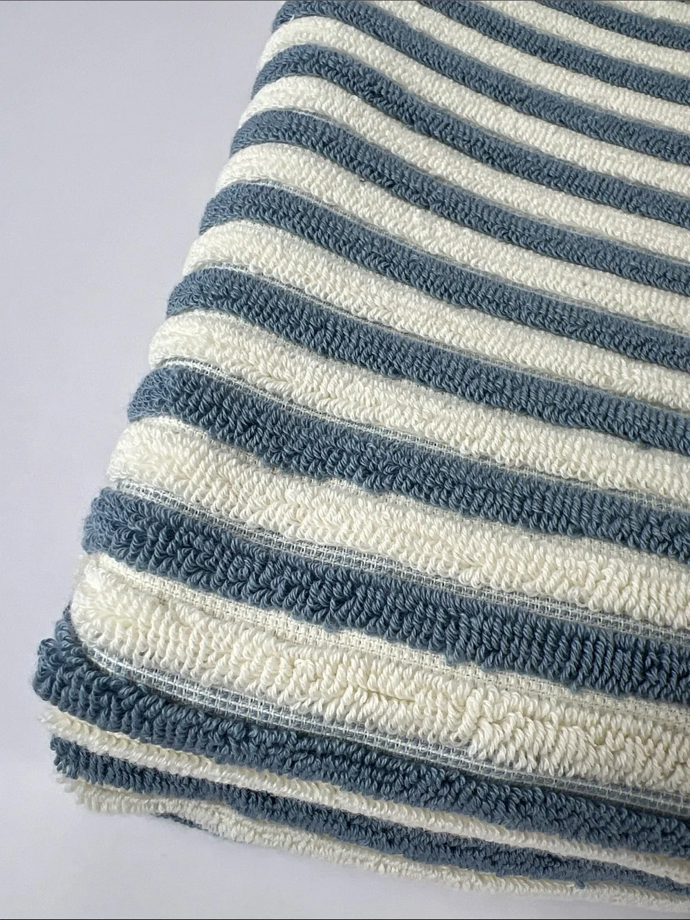 Rachel Zoe Bath Towel Set Blue White Striped with Fringe Soft Cotton 8 Pc NEW